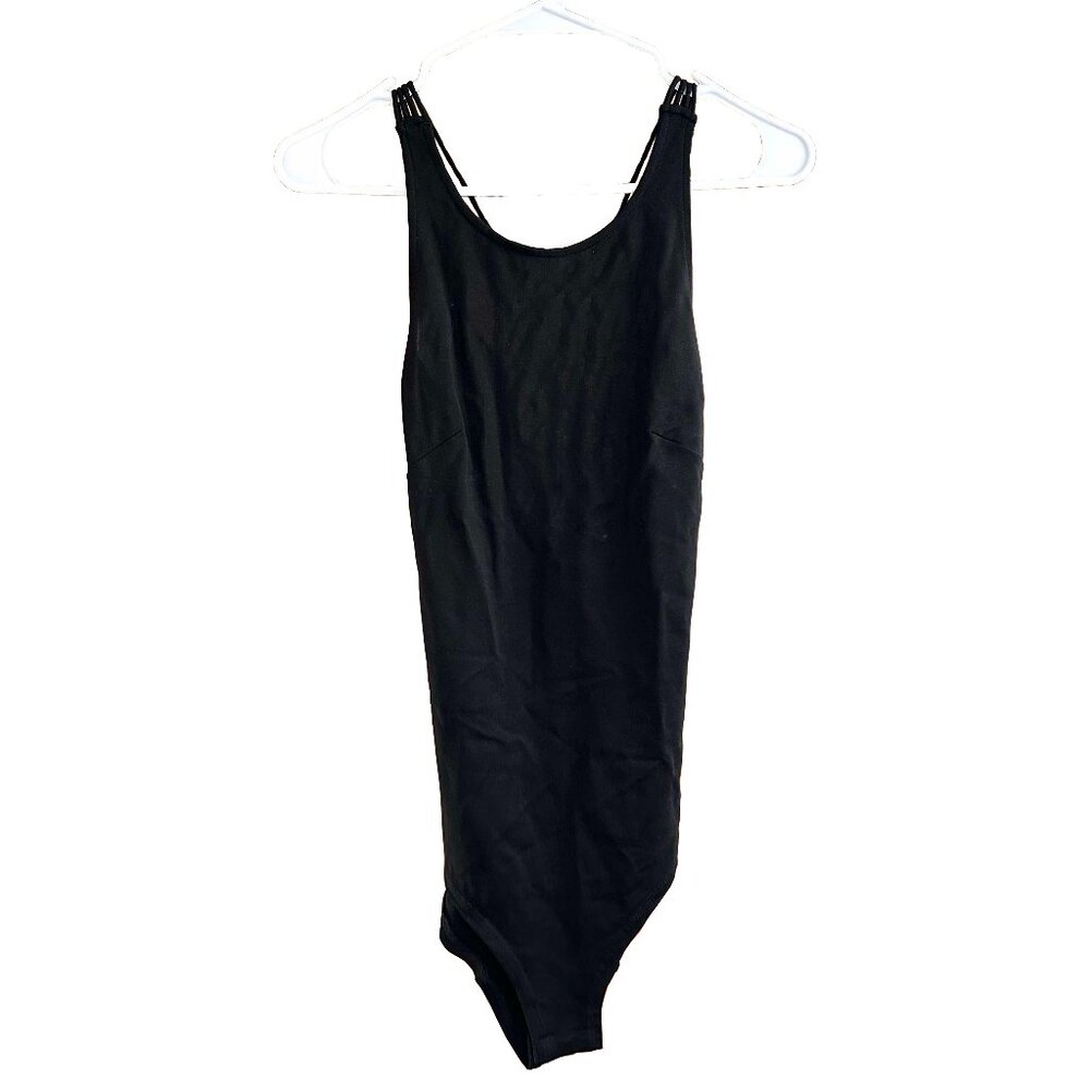 LAST CHANCE! NWT H&M Solid. Sleeveless Black Bodysuit w.Cross Straps Size 6